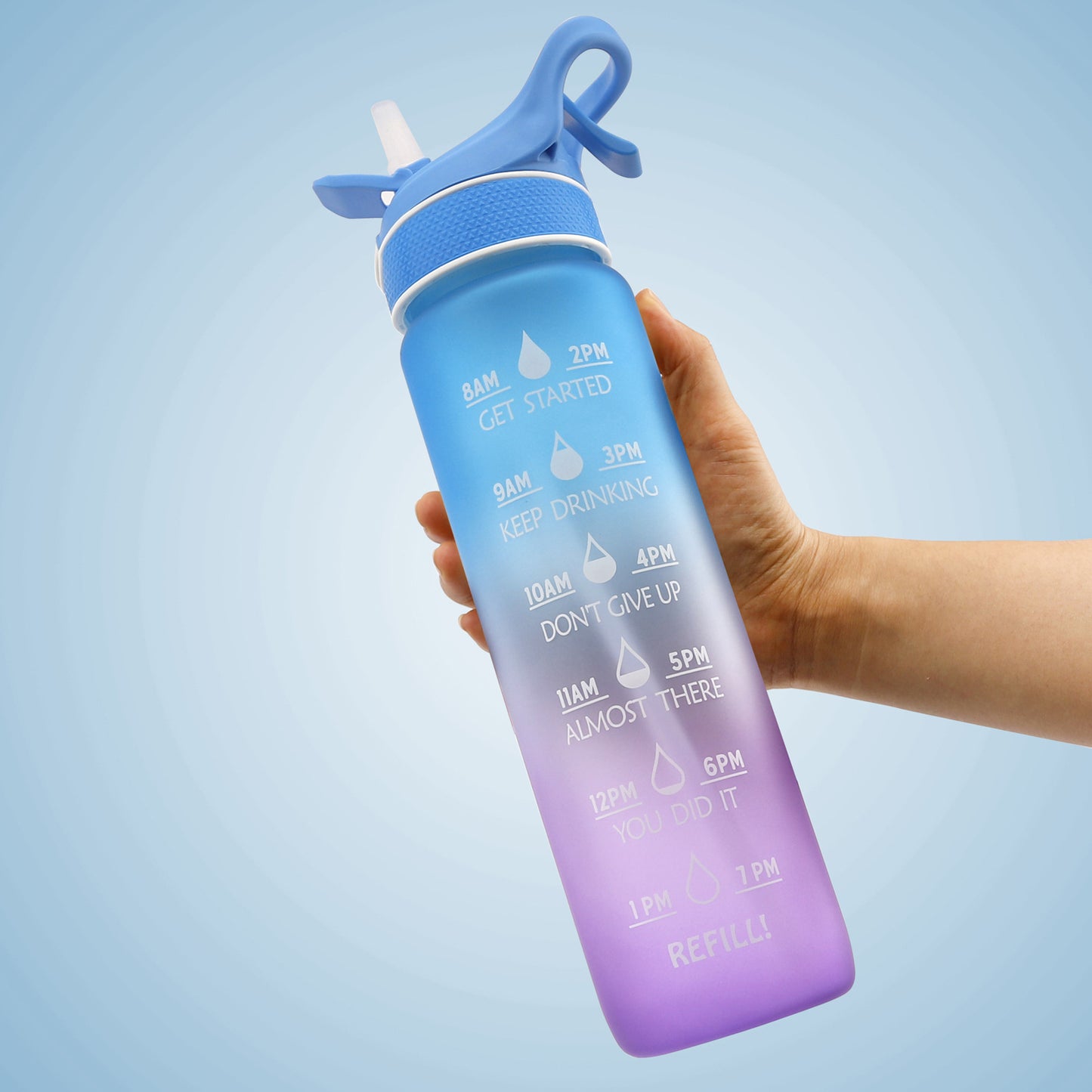 Sportwaterfles voor sportschool, kantoor en buiten – 1L BPA-vrij met handvat en sproeifunctie