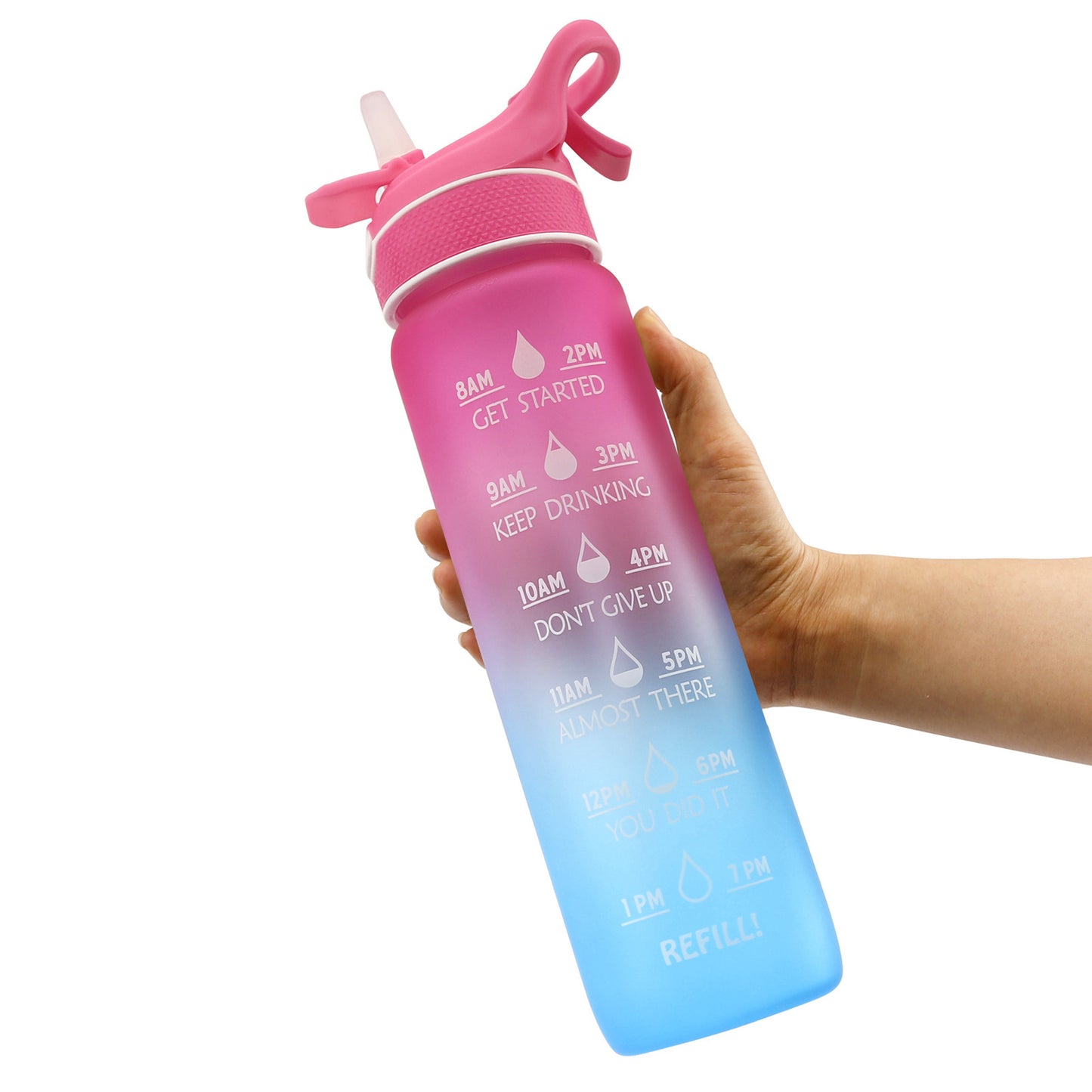 Sportwaterfles voor sportschool, kantoor en buiten – 1L BPA-vrij met handvat en sproeifunctie