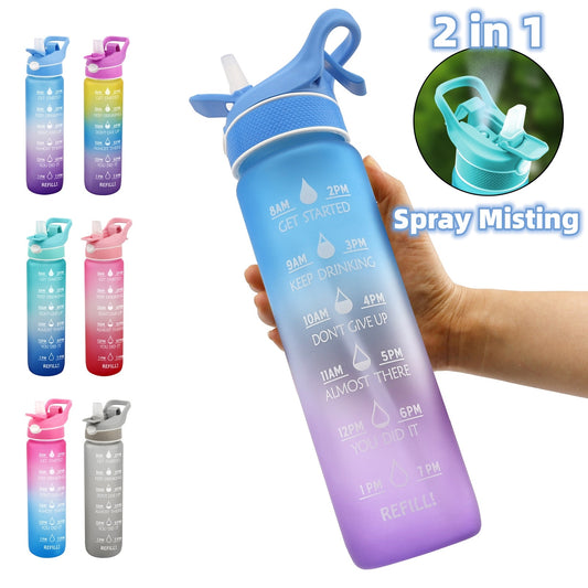 Sports water bottle for gym, office & outdoor – 1L BPA-free with handle & spray function